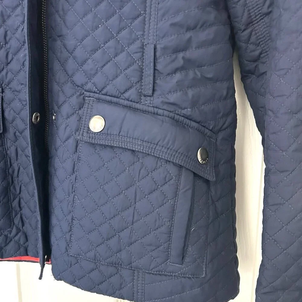 Tommy Hilfiger Women’s Quilted Barn Jacket Blue Hooded Zip Snap Coat Medium M